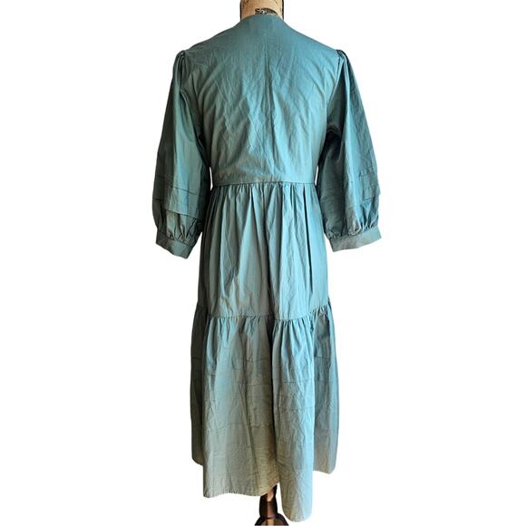 Aura Dress The Red Dress Oversized Babydoll Tiered V Neck Maxi -Green, Sz XS - Picture 3 of 10